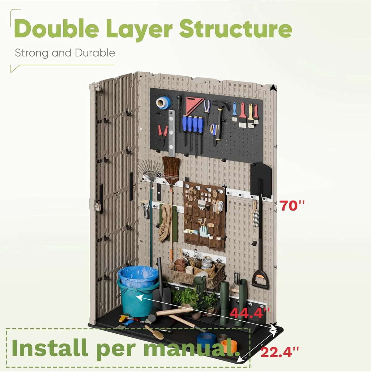Devoko Outdoor Storage Cabinet 26 Cu Ft with Lockable Doors, Horizontal Storage Shed Waterproof Patio Tools Storage Box