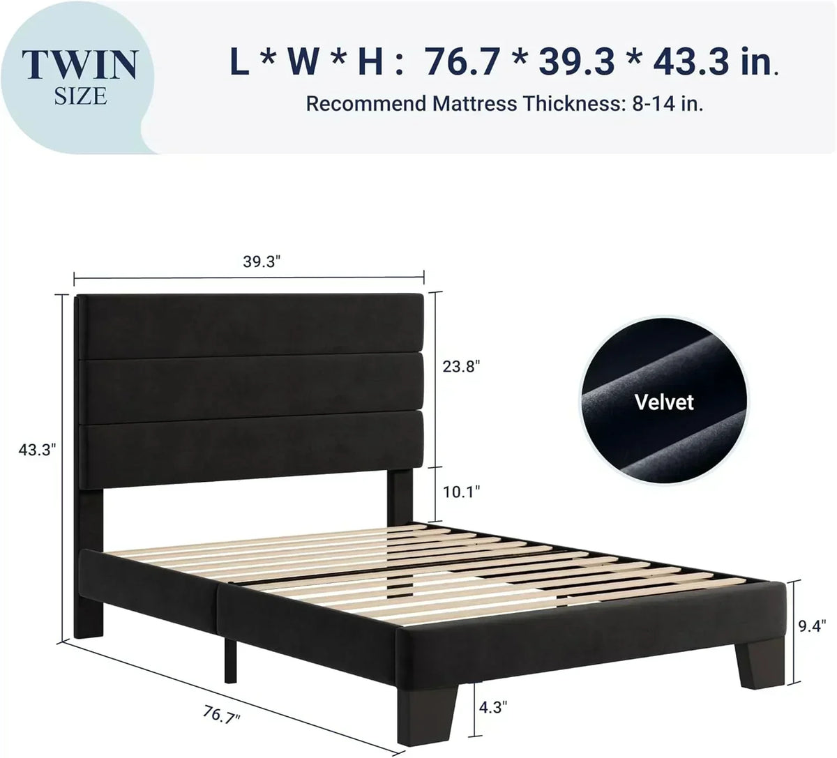 Allewie Queen Size Platform Bed Frame with Fabric Upholstered Headboard Wooden Slats Support