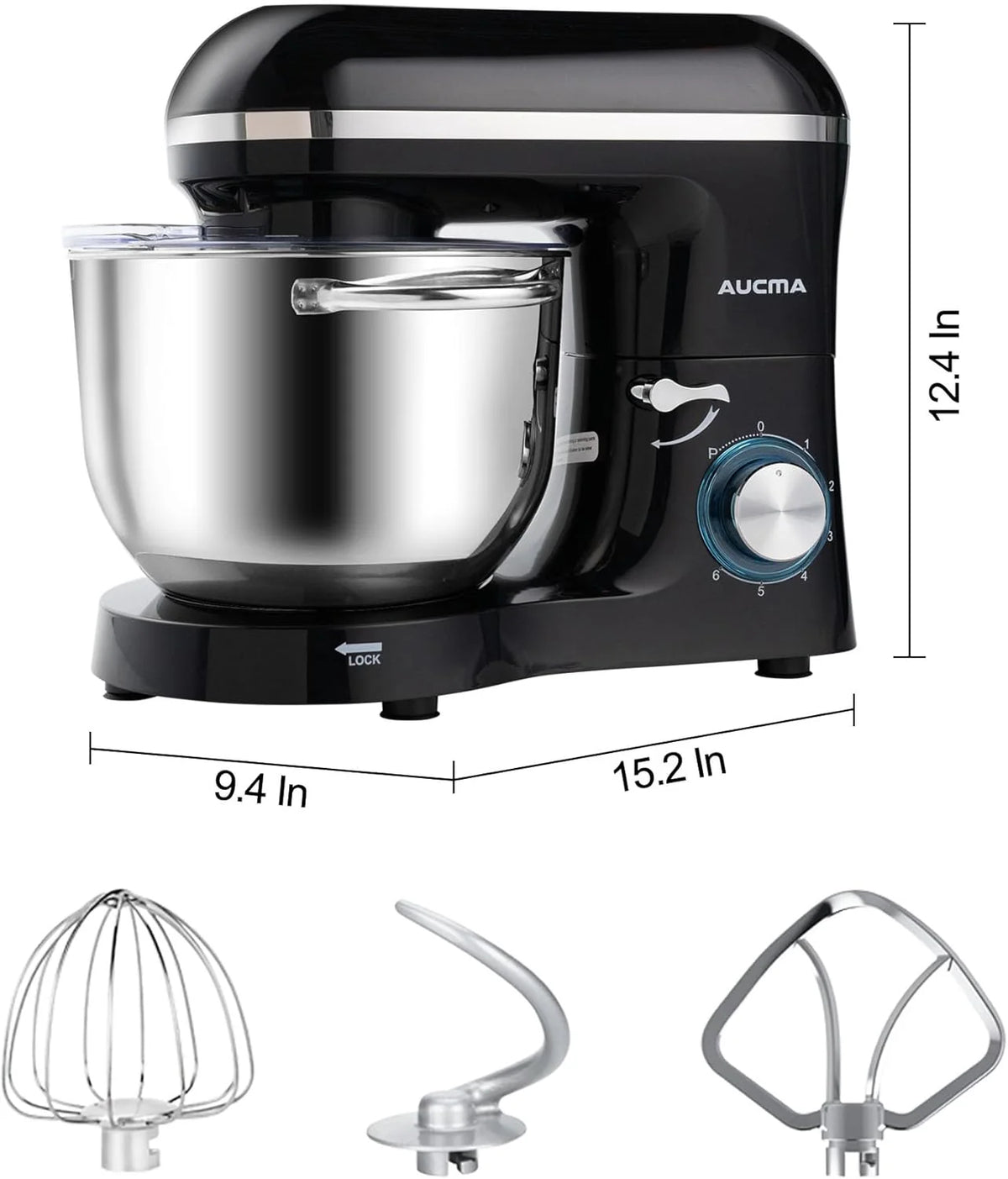 Aucma Stand Mixer,6.5-QT 660W 6-Speed Tilt-Head Food Mixer, Kitchen Electric Mixer with Dough Hook