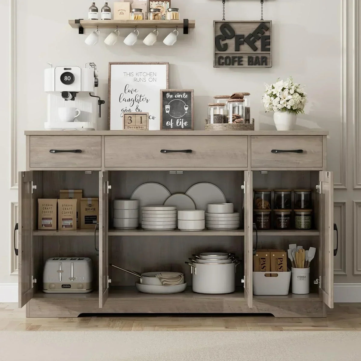 Sideboard with drawers large 55-inch sideboard modern farmhouse wood kitchen dining table