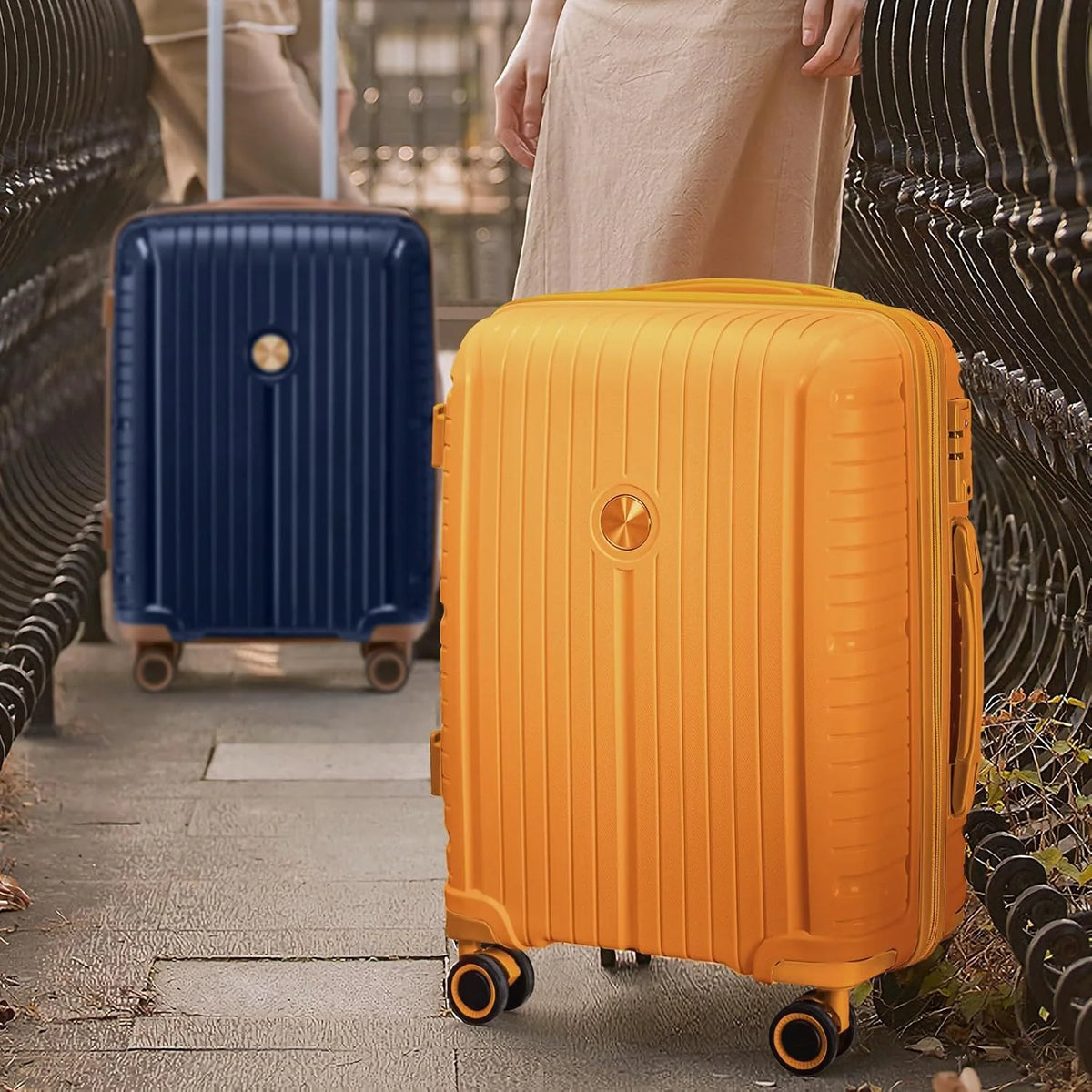 5-piece PP hardshell lightweight travel carry-on luggage set with dual spinner wheels and TSA lock