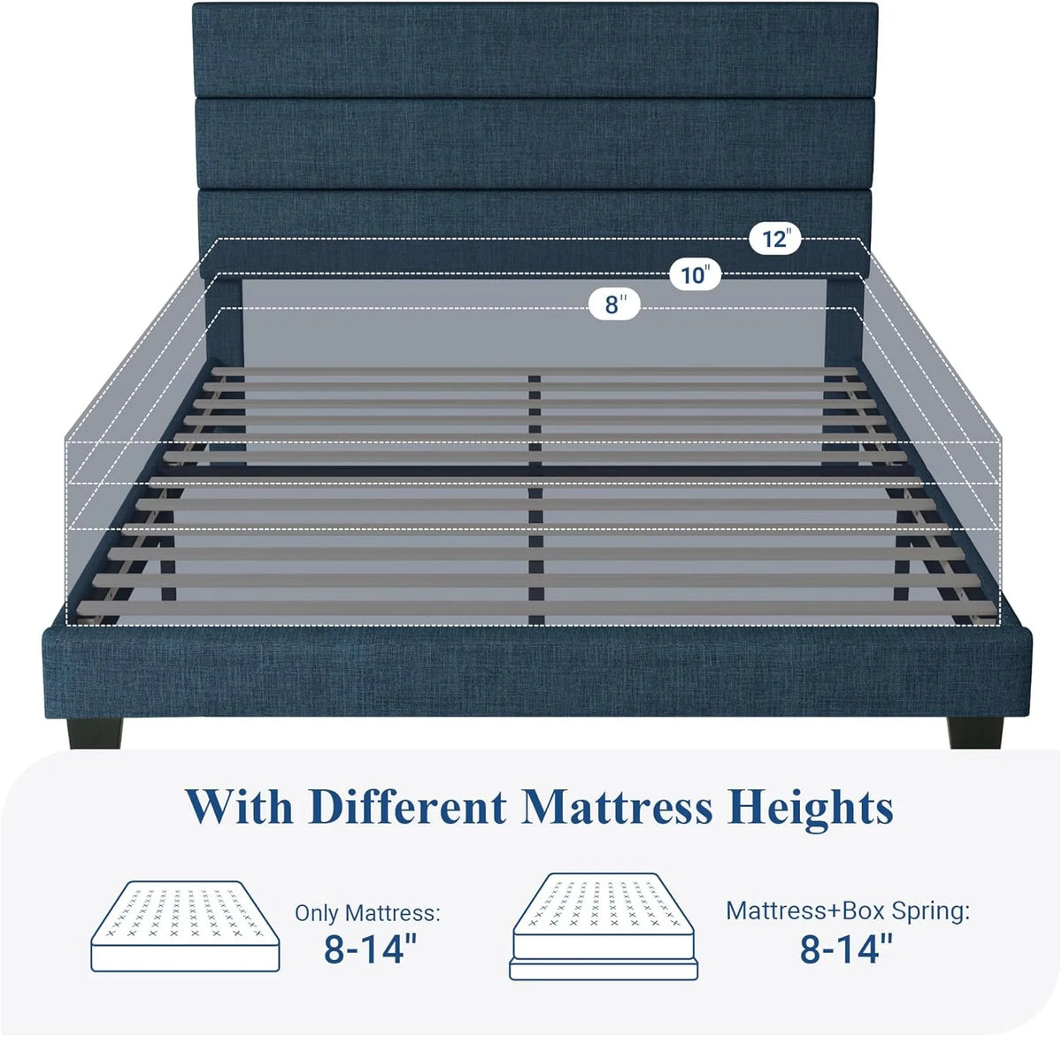 Allewie Queen Size Platform Bed Frame Fabric Upholstered Headboard Wooden Slats Support