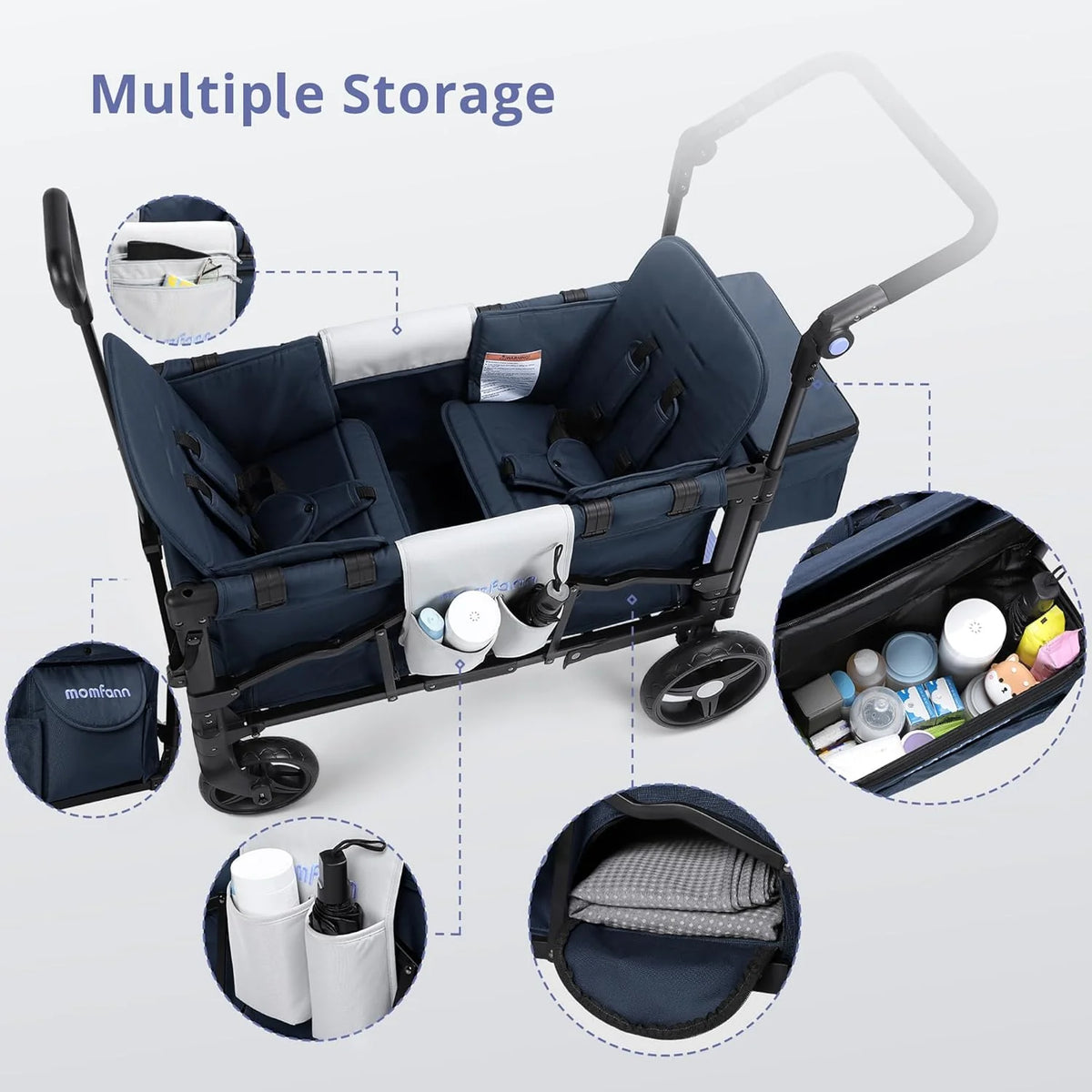 Stroller Wagon for Kids, Wagon Stroller Toddlers 2 Seaters, All-Terrain Baby Wagon Outdoor with Canopy, Parent Organizer, Adjustable Handle & Pull Bar for Infants and Toddlers, Gray