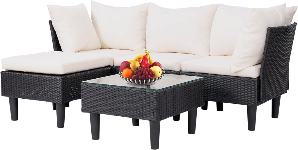 FDW | 4-Piece Patio Furniture Set | Black | Outdoor Wicker Furniture with Coffee Table | Modern Rattan Chairs Conversation Set | Outdoor Seating | Weather-Resistant | for Porch, Garden, Lawn