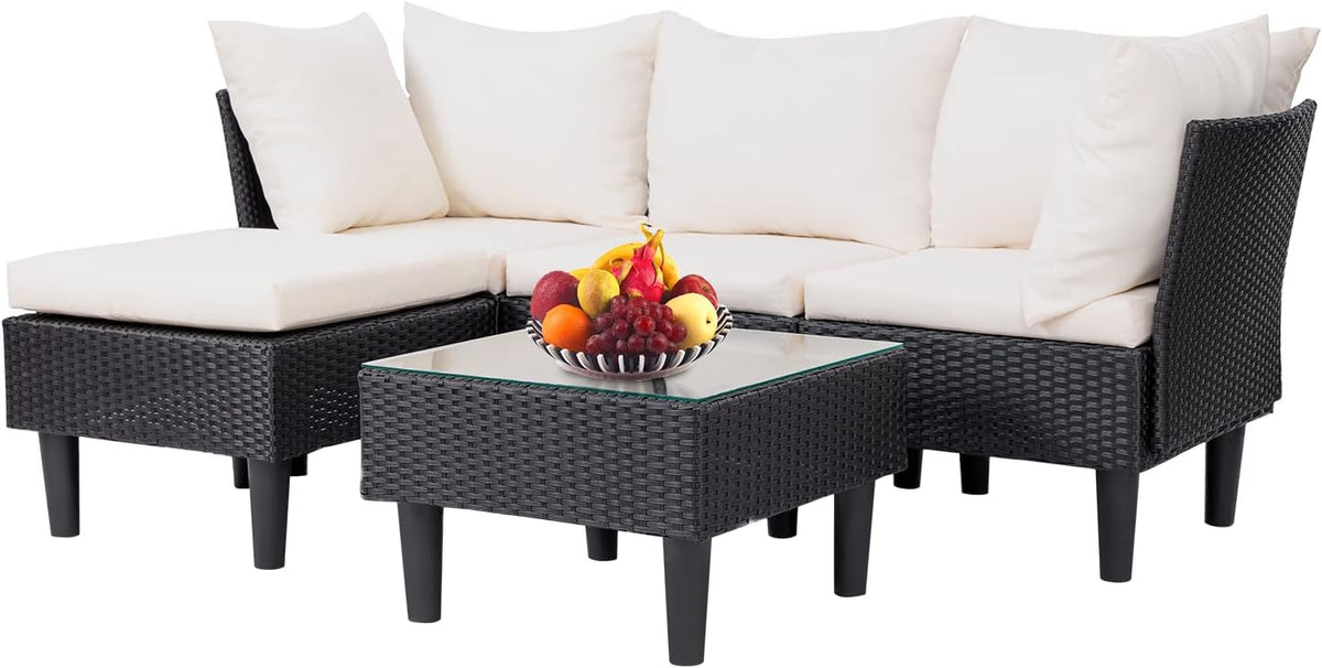 FDW | 4-Piece Patio Furniture Set | Black | Outdoor Wicker Furniture with Coffee Table | Modern Rattan Chairs Conversation Set | Outdoor Seating | Weather-Resistant | for Porch, Garden, Lawn