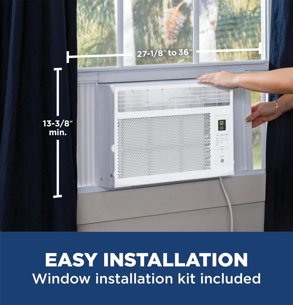GE Window Air Conditioner Unit, 6,000 BTU for Small Rooms up to 250 sq ft. with Adjustable Fan and Cooling Settings, Perfect for Small Bedroom or Living Room, Easy Install Kit Included, White