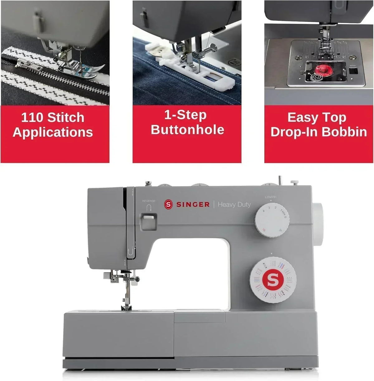 SINGER Heavy Duty 4452 High Speed Sewing Machine Accessory Kit Strong Motor 110 Stitch Applications