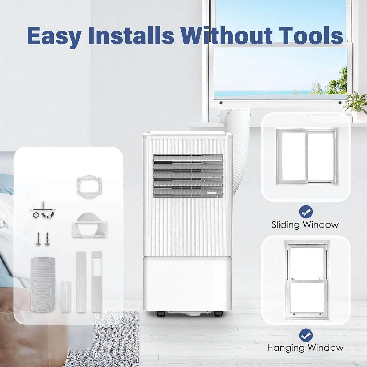 Air Choice Portable Air Conditioner, 10000 BTU Air Conditioner Portable for Room Up to 450 Sq.Ft, Remote Control, 24H Timer, Dehumidifier & Fan Modes, 3-in-1 AC Unit with Window Kit for Home Office