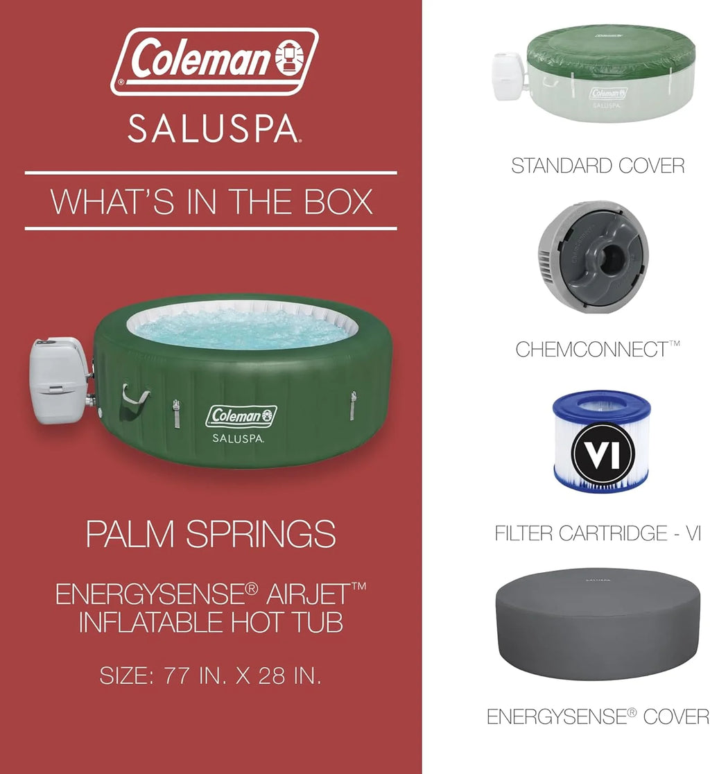 Bestway Palm Springs 4 to 6 Person EnergySense Smart AirJet Plus Inflatable Hot Tub Outdoor Spa with 140 AirJets and Insulated Cover