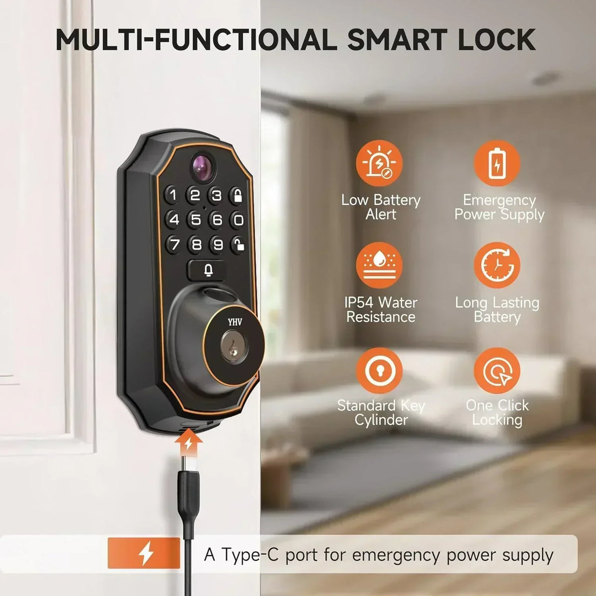 Keyless Entry Door Lock with Camera Fingerprint Smart Door Lock with App Remote Control