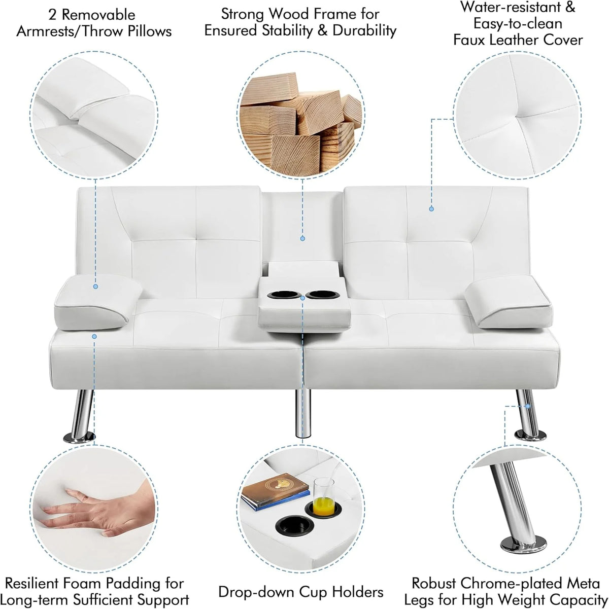 Convertible Sofa Bed Modern Imitation Leather Home Recliner Flip Double Sofa Folding Sofa Bed Guest Bed
