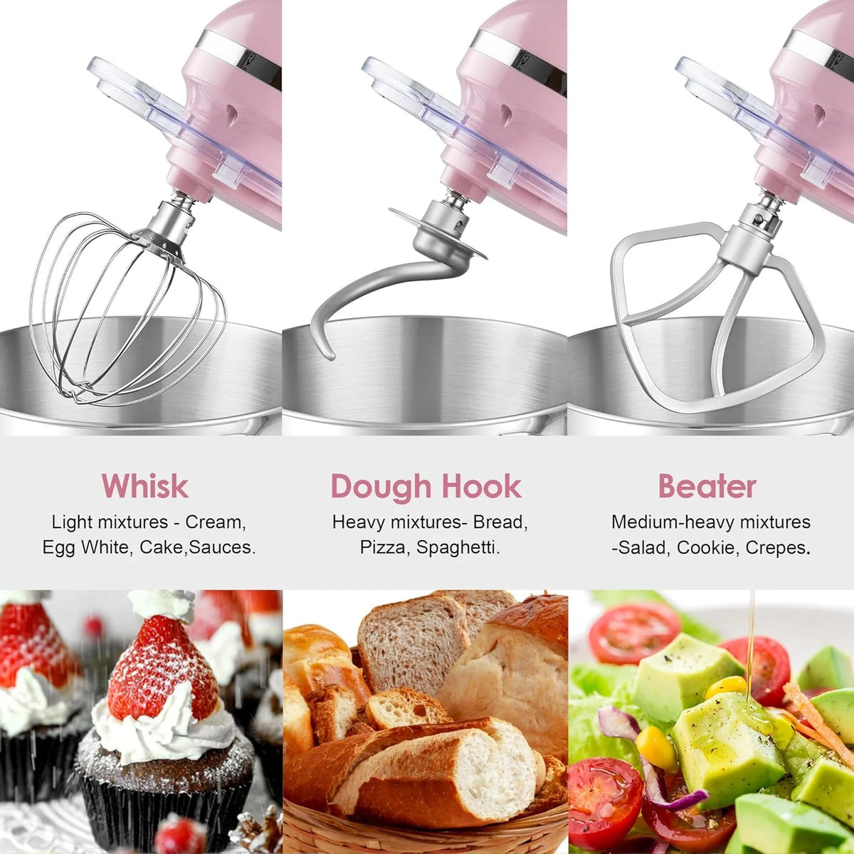 Aucma Stand Mixer,6.5-QT 660W 6-Speed Tilt-Head Food Mixer, Kitchen Electric Mixer with Dough Hook