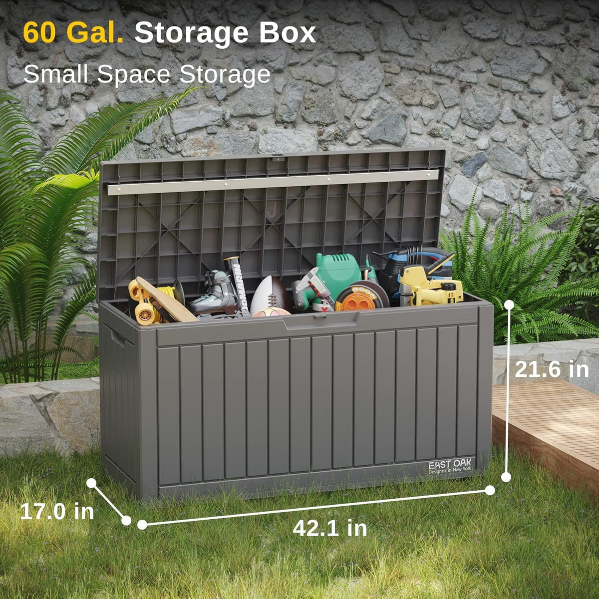 EAST OAK Outdoor Storage Box 60 Gallon Deck Box Indoor and Outdoor Use Waterproof Resin Storage