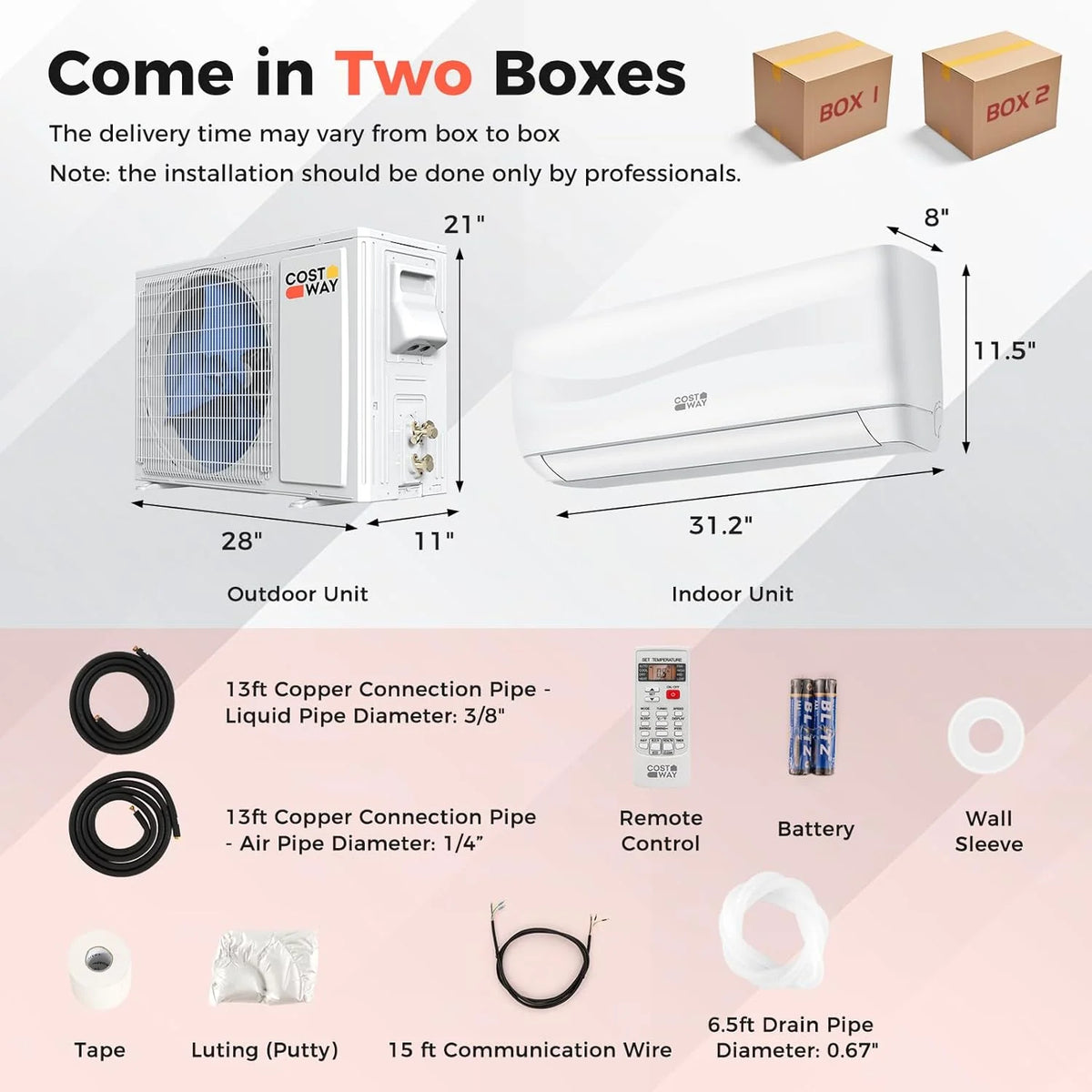 COSTWAY 12000BTU Mini Split Air Conditioner& Heater, 20 SEER2 115V Wall-Mounted Ductless AC Unit Cools Rooms up to 750 Sq. Ft, Energy Efficient Inverter AC with Heat Pump (Blast Series)