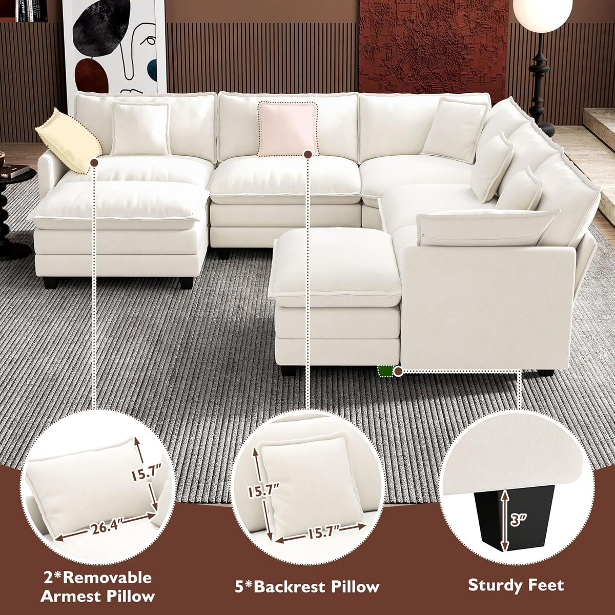 ihanherry 146-inch U-shaped modern sofa modular area cloud sofa