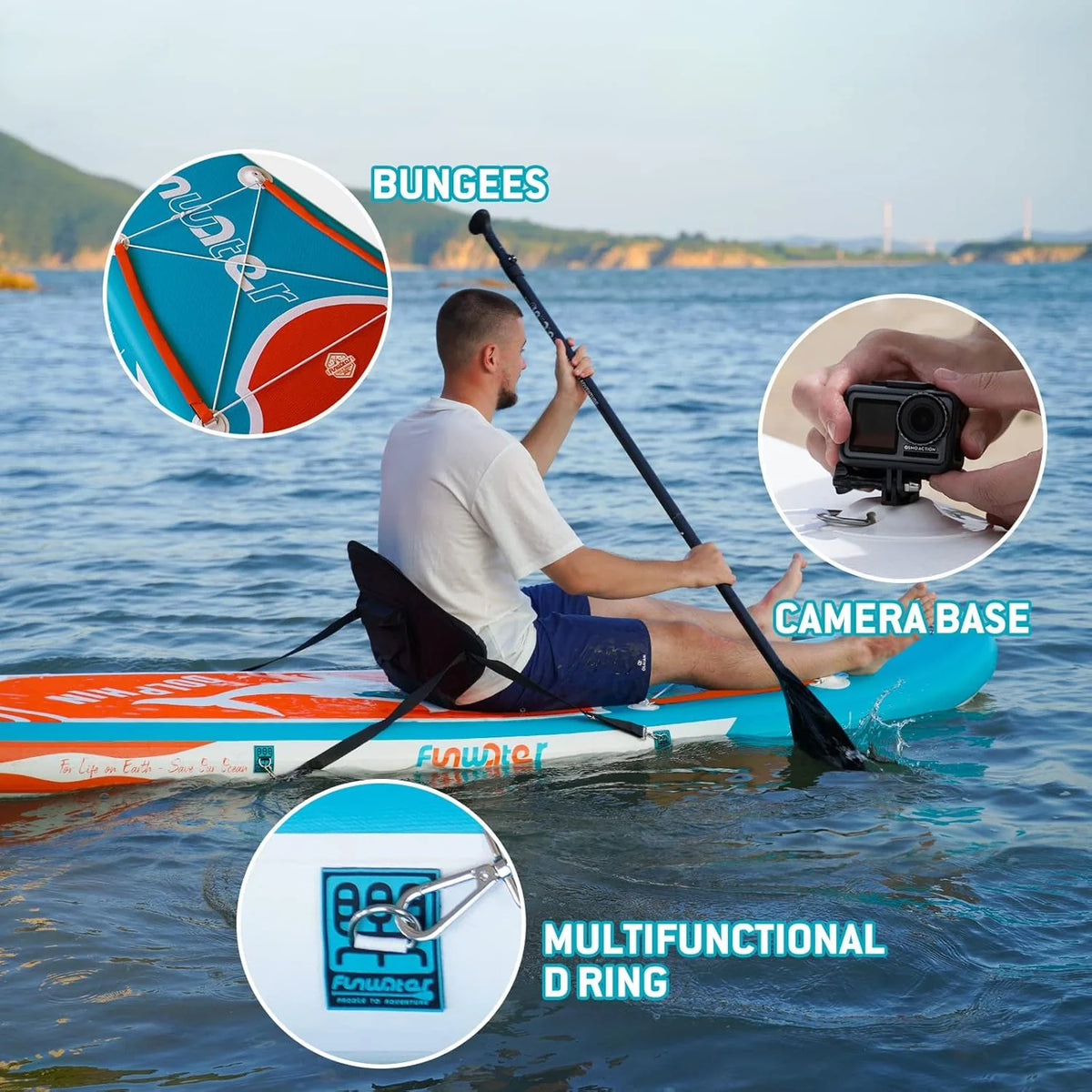 FunWater Inflatable Stand Up Paddle Board with Premium SUP Paddle Accessories, Non-Slip EVA Deck, 11'/10'6' Paddle