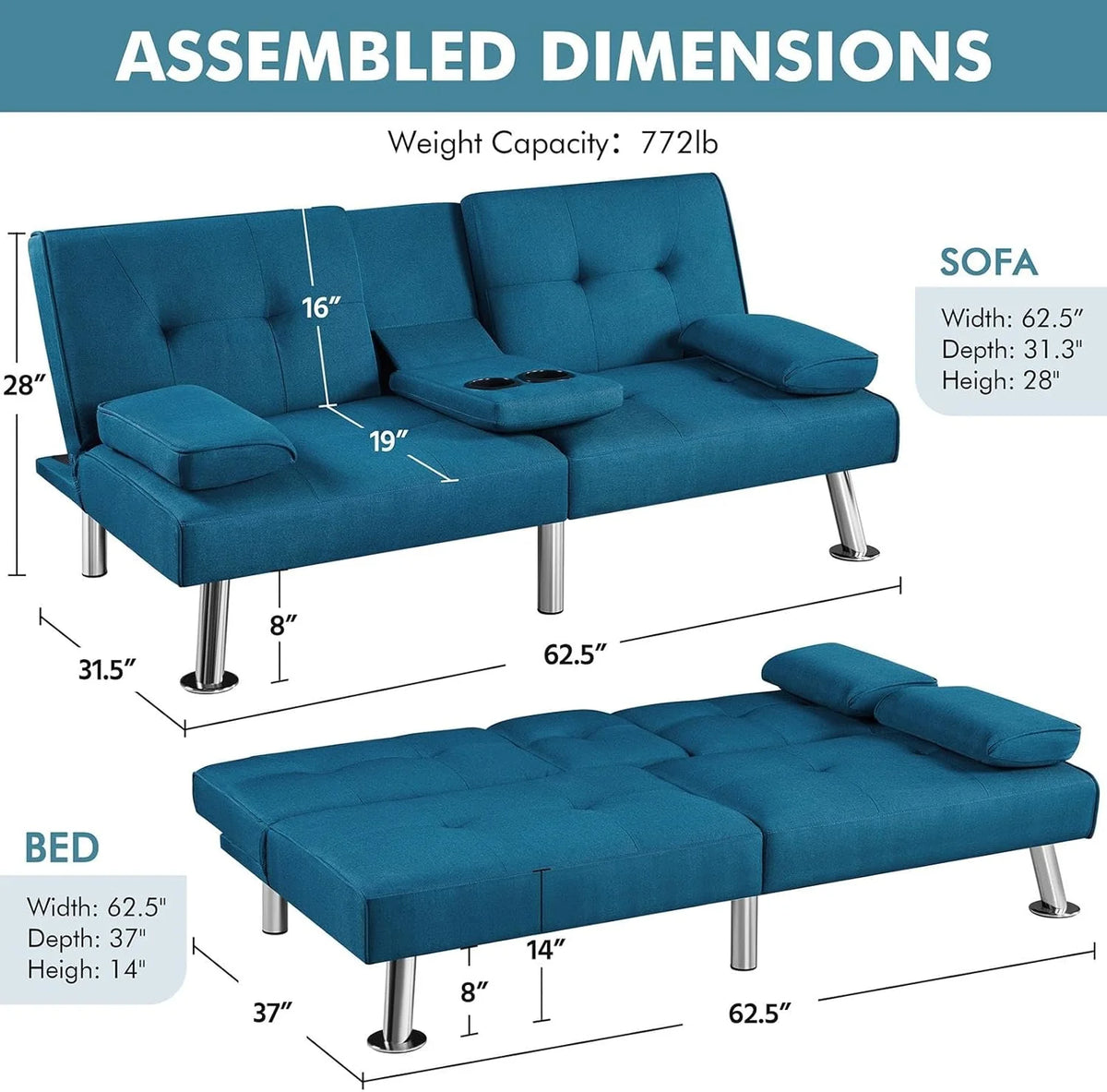Convertible Sofa Bed Modern Imitation Leather Home Recliner Flip Double Sofa Folding Sofa Bed Guest Bed