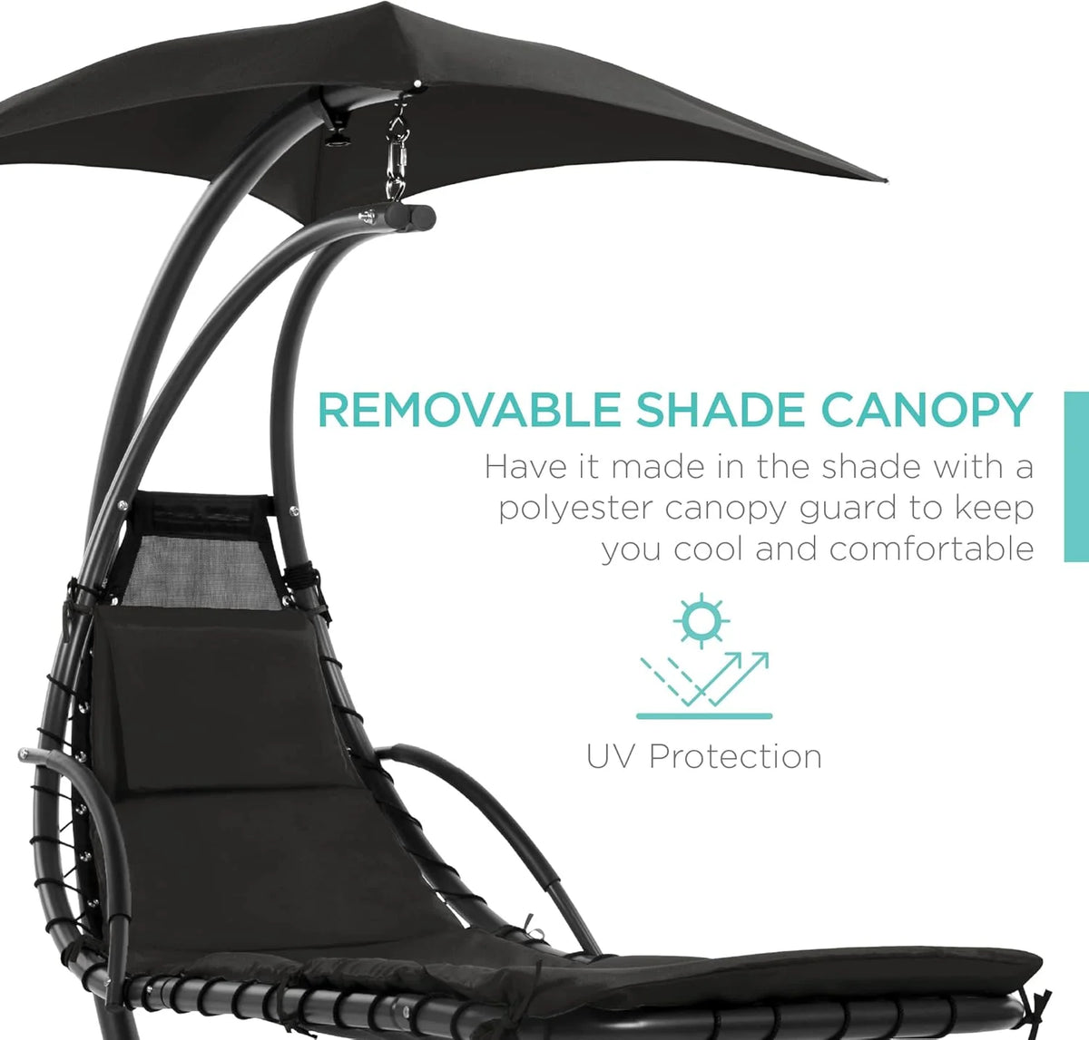 Best Choice Products Outdoor Hanging Curved Steel Chaise Lounge Chair Swing w/Built-in Pillow and Removable Canopy - Teal