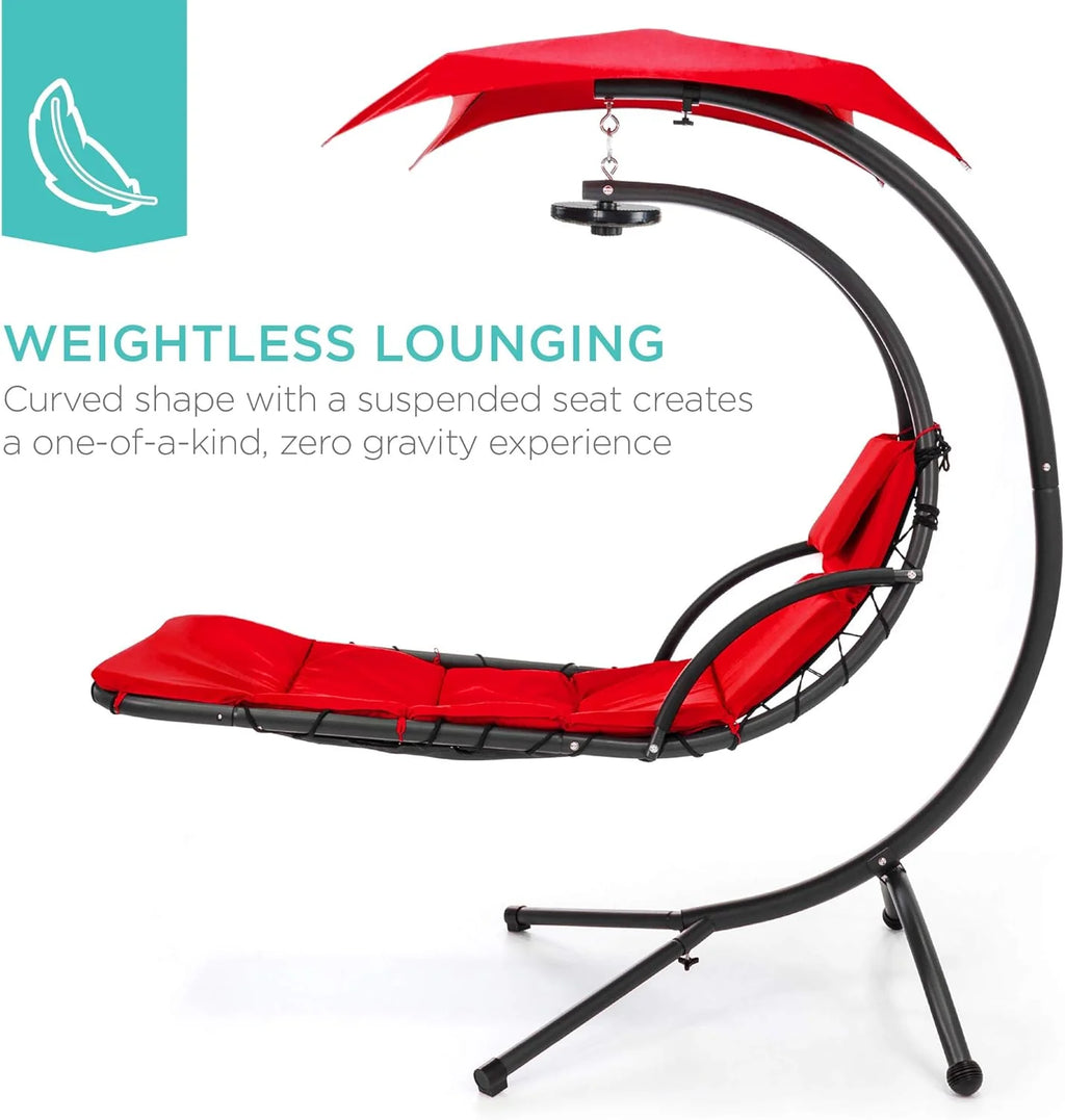 Best Choice Products Outdoor Hanging Curved Steel Chaise Lounge Chair Swing w/Built-in Pillow and Removable Canopy - Teal