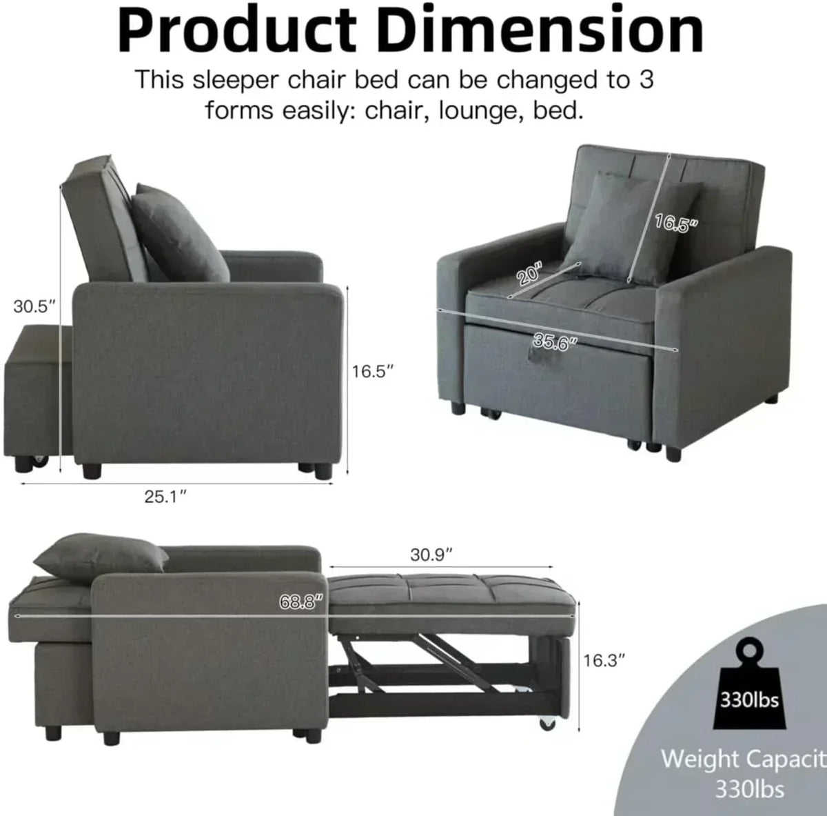 Sofa Bed Chair Convertible Sleeper Sofa with Pull-Out Bed