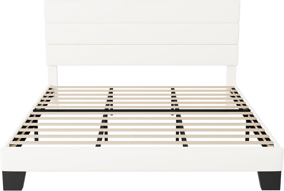 Allewie Queen Size Platform Bed Frame Fabric Upholstered Headboard Wooden Slats Support