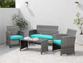 Shintenchi 4 Piece Patio Ratten Set Outdoor Furniture Set Wicker Conversation Set with Cushions and Tempered Glass Tabletop,Beige