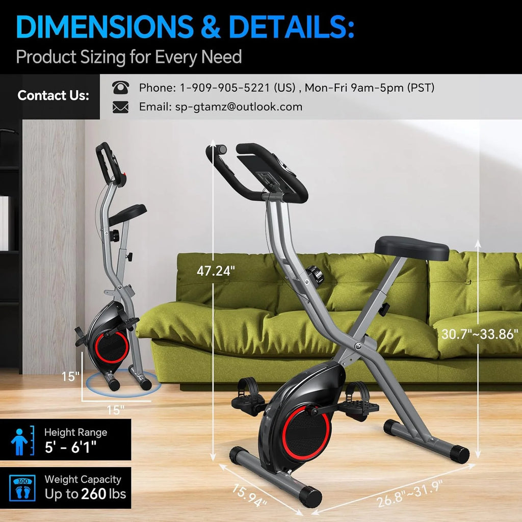 Foldable Exercise Bike Stationary Bikes for Home, 5 IN 1 Indoor Workout Bike, Cycling Bike with 16-Level Quiet Magnetic Resistance, 6.6 LBS Flywheel and 300LBS Capacity, 2025 Designed 817 X-bike