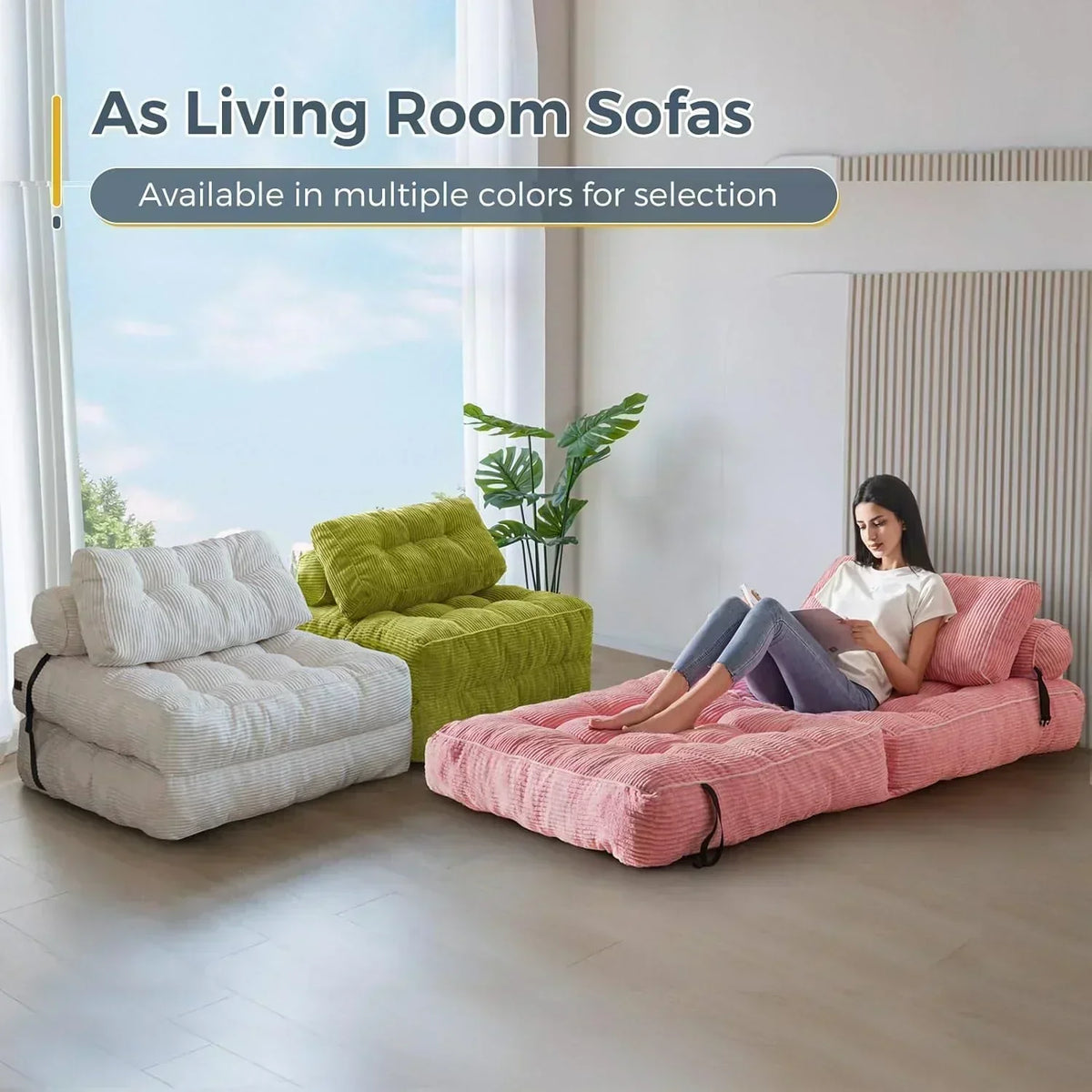 MAXYOYO Folding Sofa Bed Convertible Sleeper Chair with Pillow Foldable Mattress with Back Support