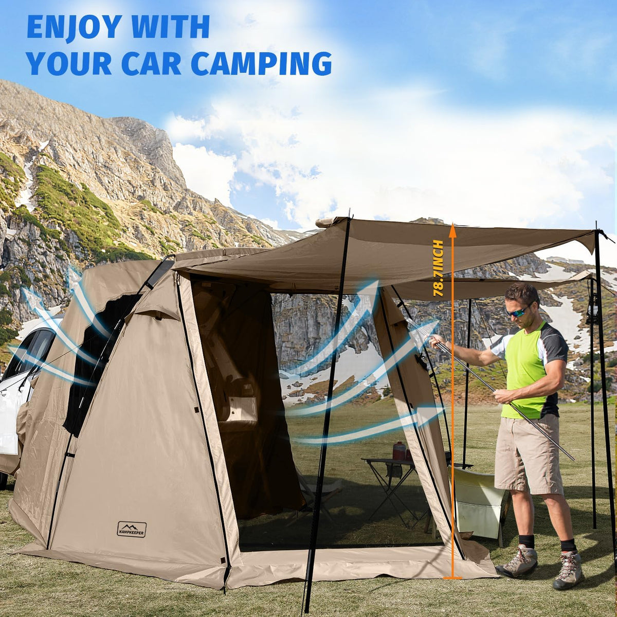 KAMPKEEPER SUV Car Tent, Tailgate Shade Awning Tent for Camping, Vehicle Camping Tents Outdoor Travel (Black)