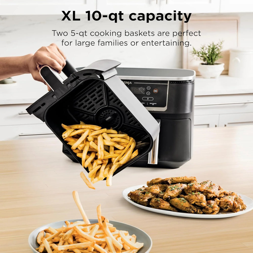 Ninja Foodi 10QT 6-in-1 DualZone Smart XL Air Fryer, 2 Independent 5QT Baskets, Smart Cook Thermometer, Match Cook, Smart Finish, Air Fry, Roast, Bake, Dehydrate, Reheat, Grey, DZ550
