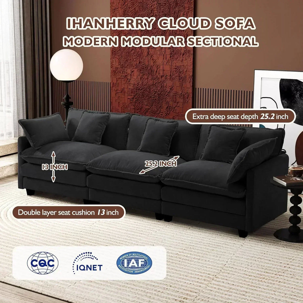 111.4 Inch L Shaped Modern Sofa Modular Cloud Sofa with Ottoman 4 Seater Chenille Deep Seat Sofa