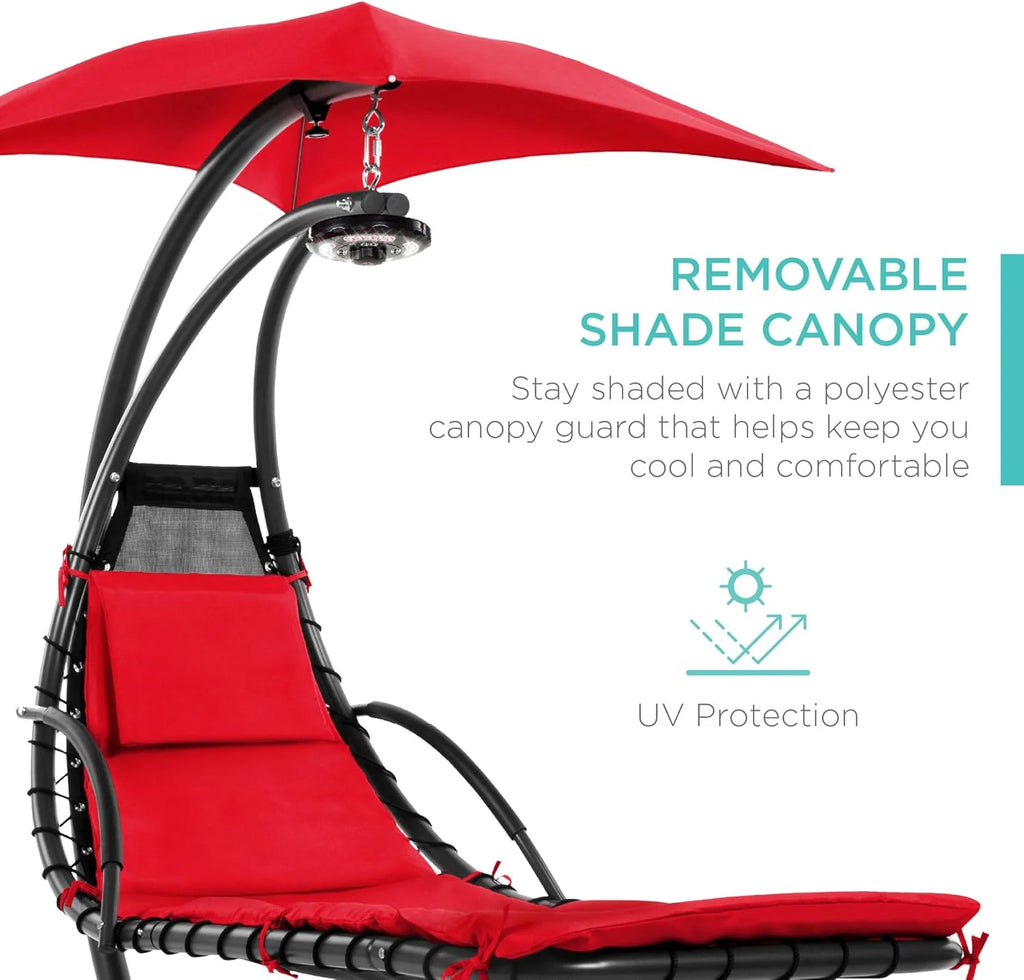Best Choice Products Outdoor Hanging Curved Steel Chaise Lounge Chair Swing w/Built-in Pillow and Removable Canopy - Teal