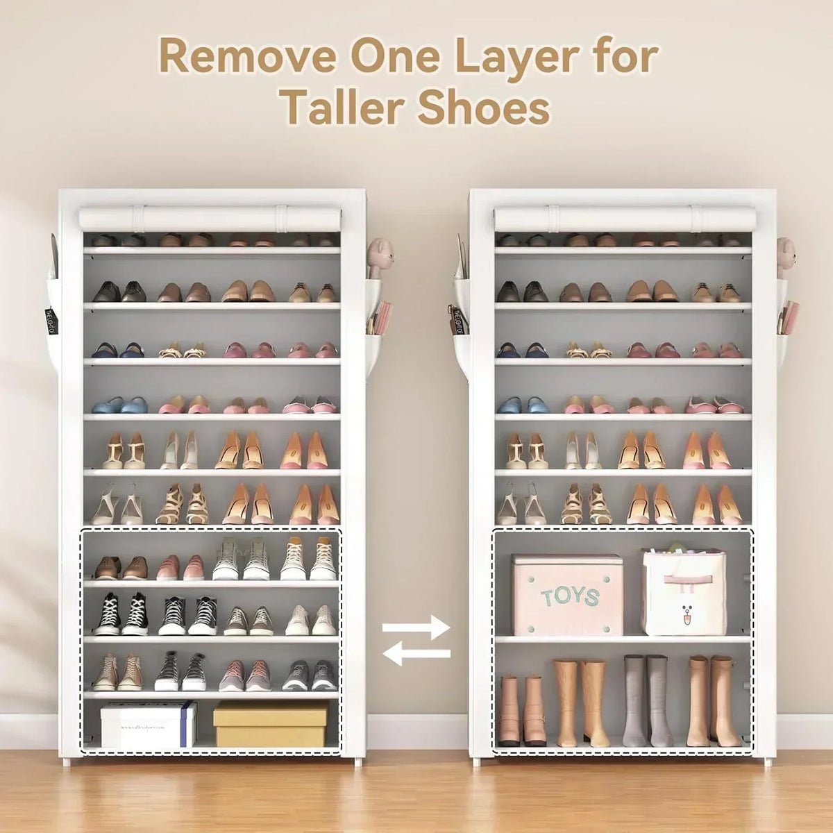 ROJASOP 10 Tier Shoe Rack with Covers Large Capacity Stackable Tall Shoe Shelf Storage