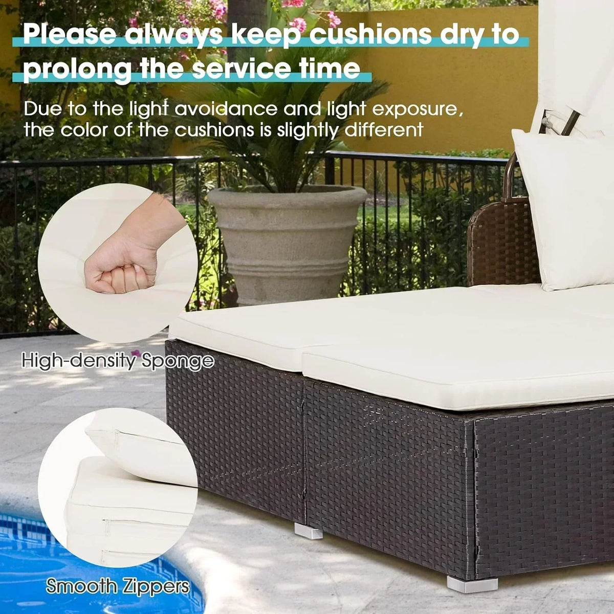 RELAX4LIFE Patio Outdoor Daybed with Canopy Wicker Sunbed Cushions 4 Pillows