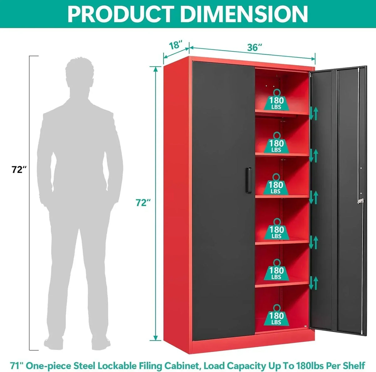 Metal Storage Cabinet with 2 Doors and 6 Shelves Black Metal Cabinet Garage Storage Cabinet