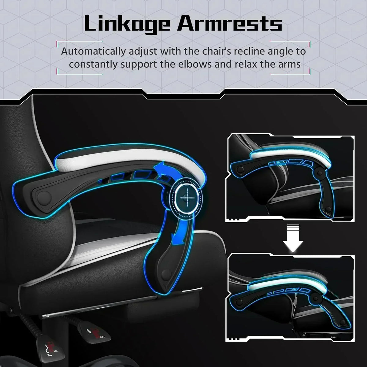 Gaming Chair with Massage Lumbar Support and Footrest Height Office Gaming Chair
