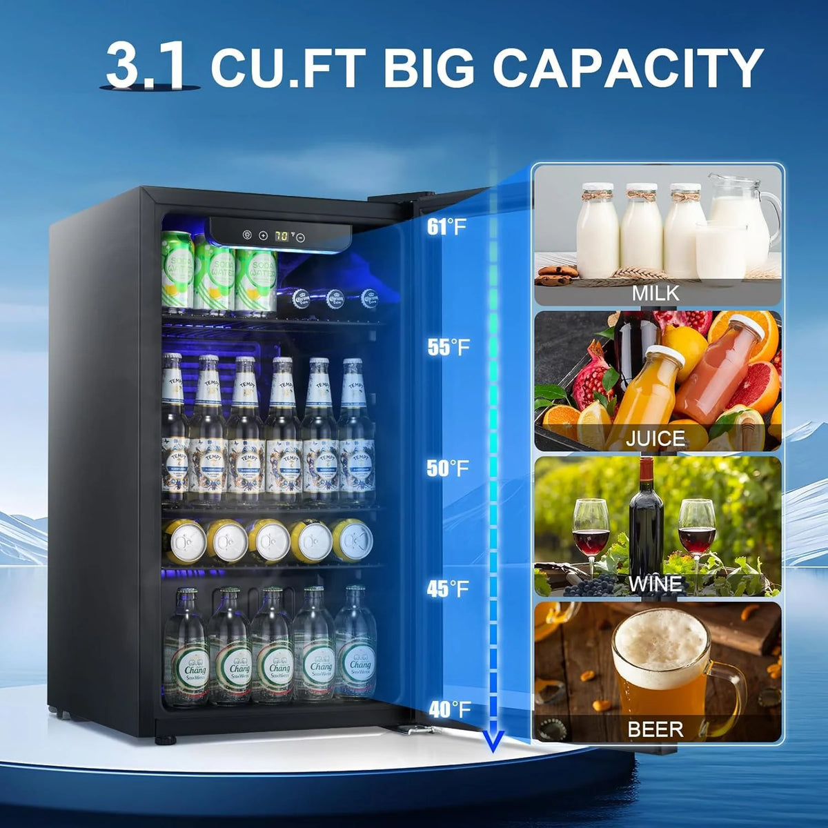 Antarctic Star Beverage Refrigerator Cooler 68 Can, Mini Fridge with Glass Door for Beer Drinks Wine,Freestanding Small Fridge with Electronic Temperature Control for Home and Bar,1.7 cu.ft