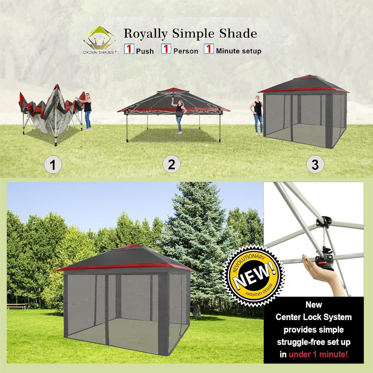 CROWN SHADES 13x13 Pop Up Gazebo, Canopy Tent, Gazebos on Clearance - Outdoor Gazebo for Backyard & Patio Furniture - Carpa Pop Up Tent with Wheeled STO-N-Go Cover Bag (White)