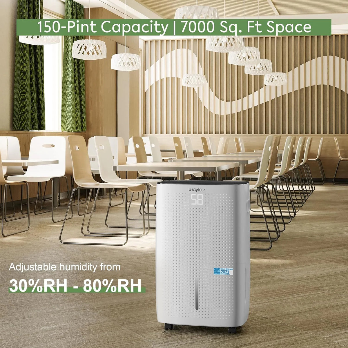 Waykar 2000 Sq. Ft Dehumidifier for Home and Basements, with Auto or Manual Drainage, 0.66 Gallon Water Tank Capacity