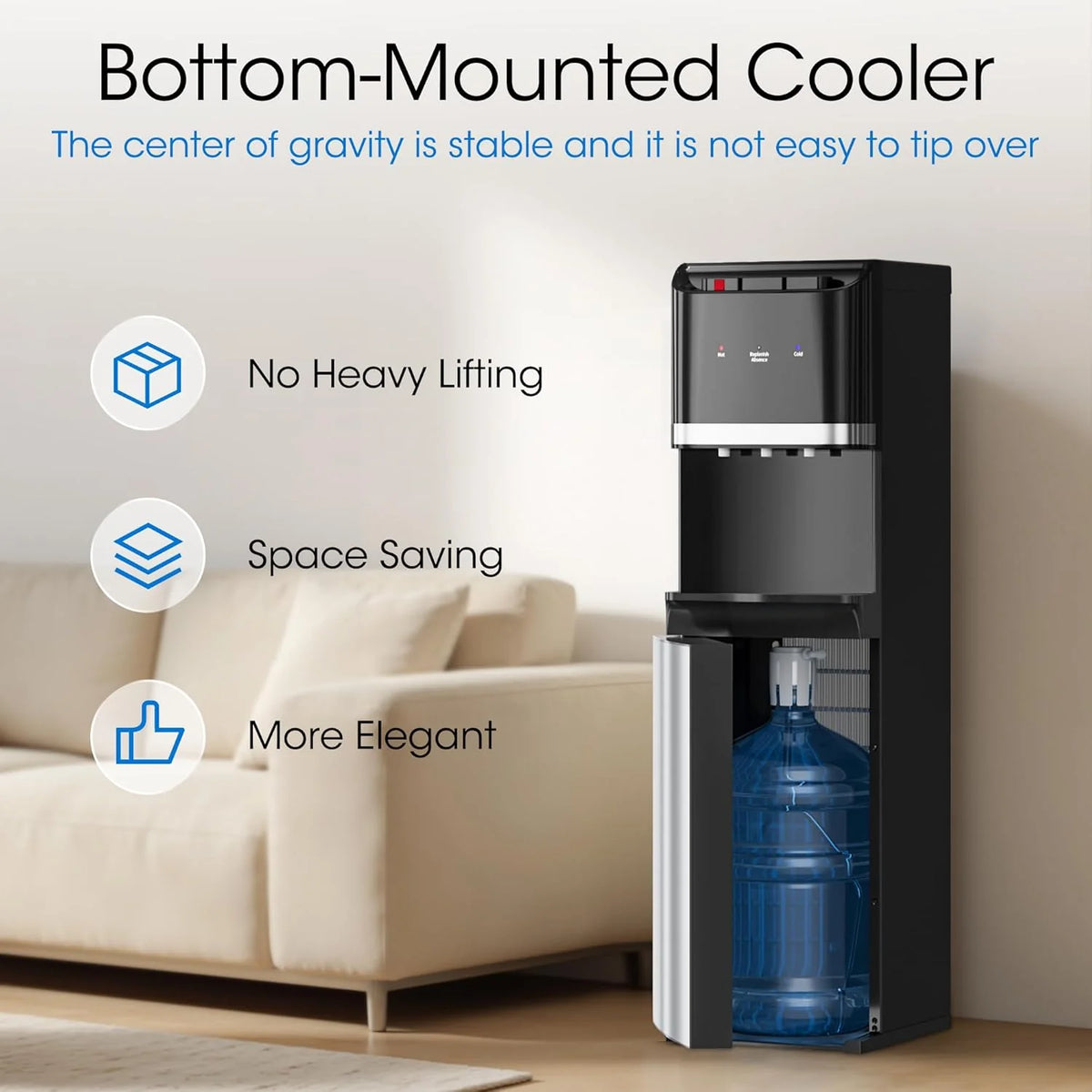 Bottom Loading Water Cooler Dispenser for 5 Gallon Bottles Stainless Steel Water Cooler