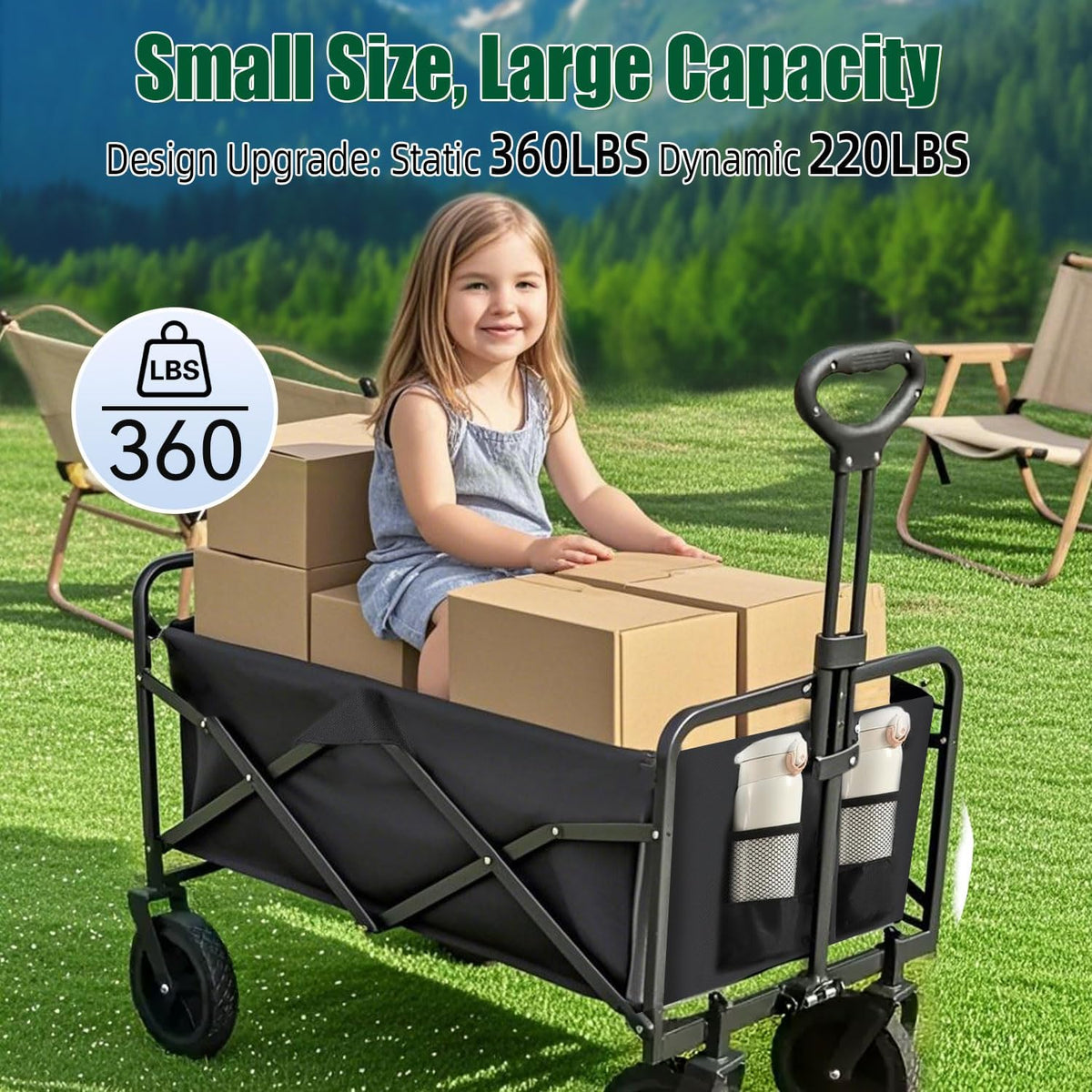Foldable 4-wheel cart foldable 37 inches long 480 lb capacity heavy-duty beach cart