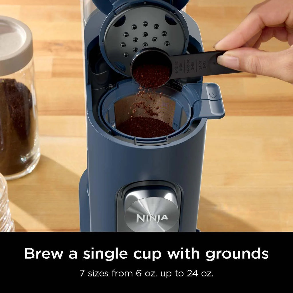 Ninja Pods & Grounds Single-Serve Coffee Maker, K-Cup Pod Compatible, Brews Grounds, Compact Design, 56-oz. Reservoir, 6-oz. Cup to 24-oz. Travel Mug Brew Sizes, Iced Coffee Maker, Stone, PB041ST