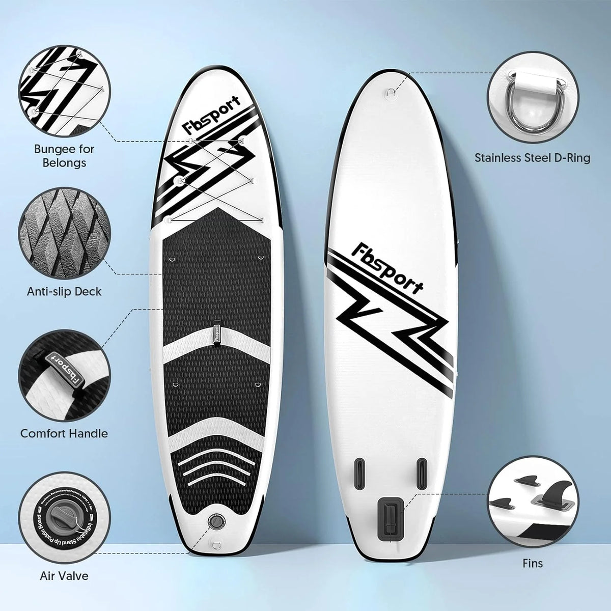 FBSPORT 11' Premium Stand Up Paddle Board, Yoga Board with Durable SUP Accessories & Carry Bag | Wide Stance, Surf Control, Non-Slip Deck, Leash, Paddle and Pump for Youth & Adult