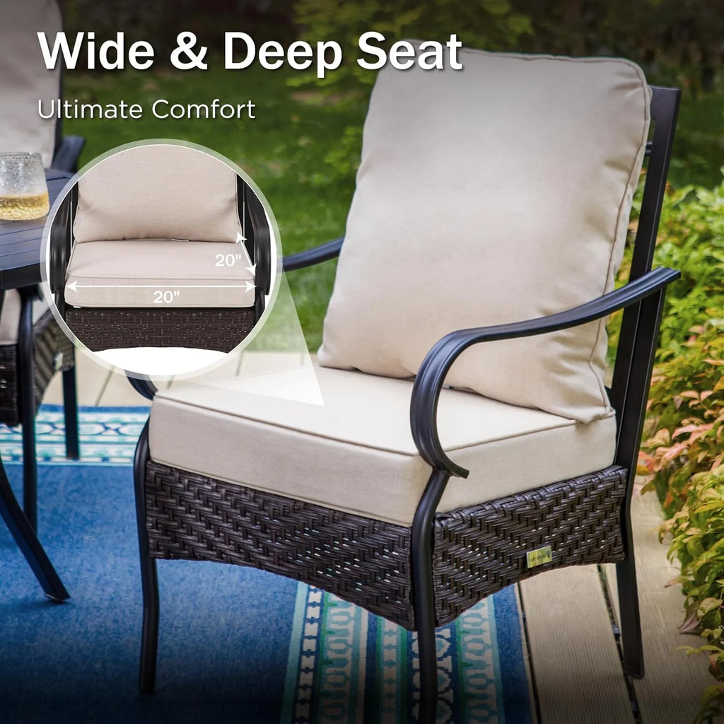 PHI VILLA 6-Piece Outdoor Dining Sets, All-Weather Patio Table and Chairs Set with Umbrella for 4, Heavy Duty Patio Round Table Set for Deck, 4 Extra Large Outdoor Swivel Chairs with Thick Cushions
