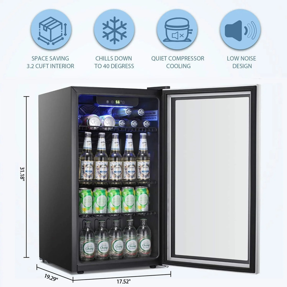 Antarctic Star Beverage Refrigerator Cooler 68 Can, Mini Fridge with Glass Door for Beer Drinks Wine,Freestanding Small Fridge with Electronic Temperature Control for Home and Bar,1.7 cu.ft