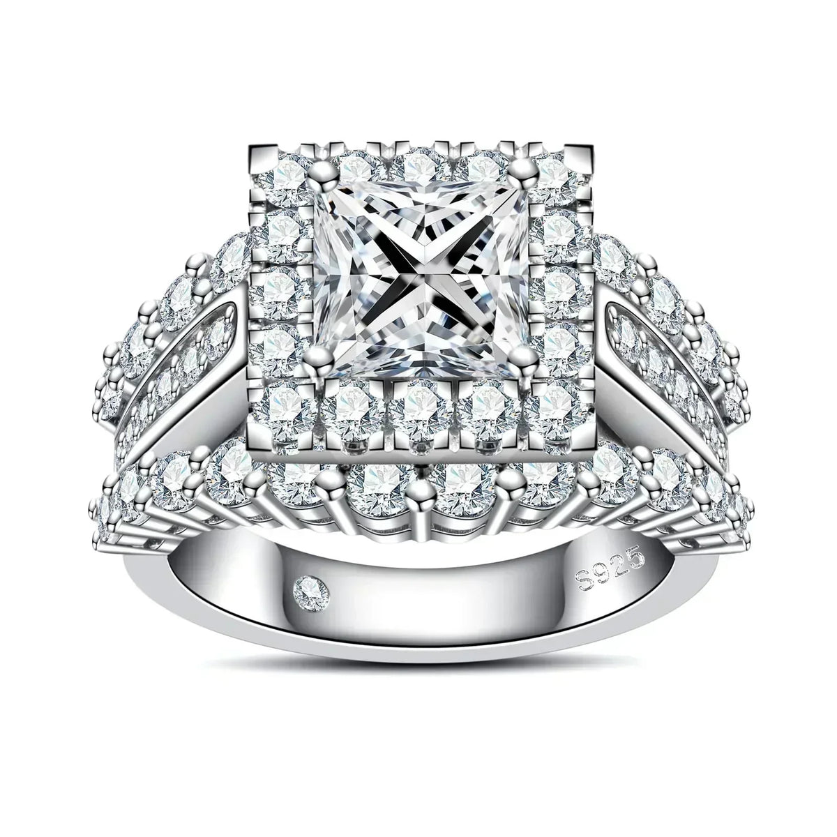 Princess Cut Moissanite Engagement Rings 3.884cttw(2CT Center Stone) D Color VVS1