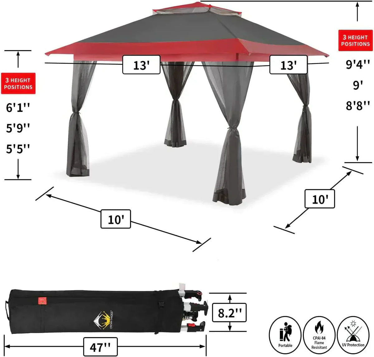 CROWN SHADES 13x13 Pop Up Gazebo Canopy Tent Gazebos on Clearance Outdoor Gazebo