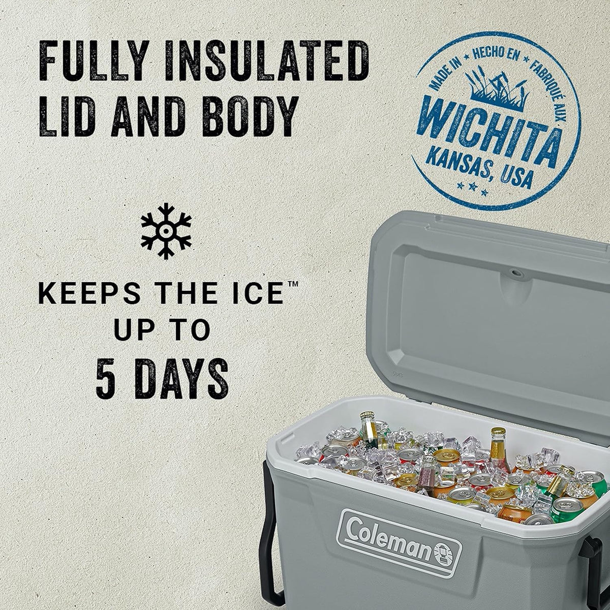 Coleman Insulated Portable Rolling Cooler with Wheels, Leak-Proof Outdoor Hard Cooler, Keeps Ice for Up to 5 Days, 100 Quart