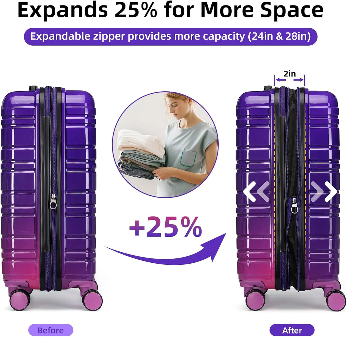 6-piece luggage set, expandable hardshell suitcase set with spinner wheels, lightweight rolling luggage set