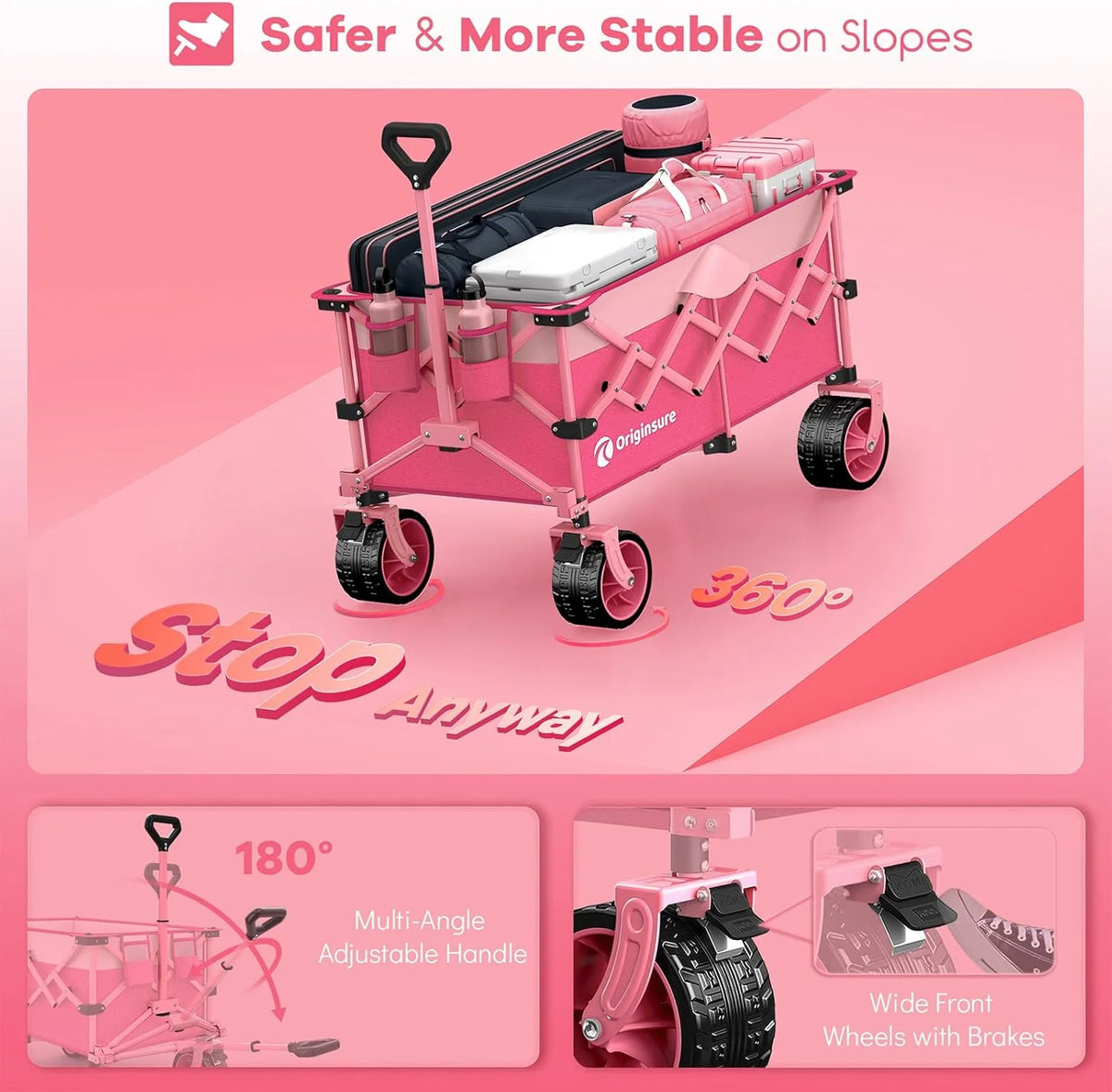 38 long foldable four-wheel stroller, foldable, 460 lb capacity, 220 liter heavy-duty folding beach stroller with large all-terrain tires